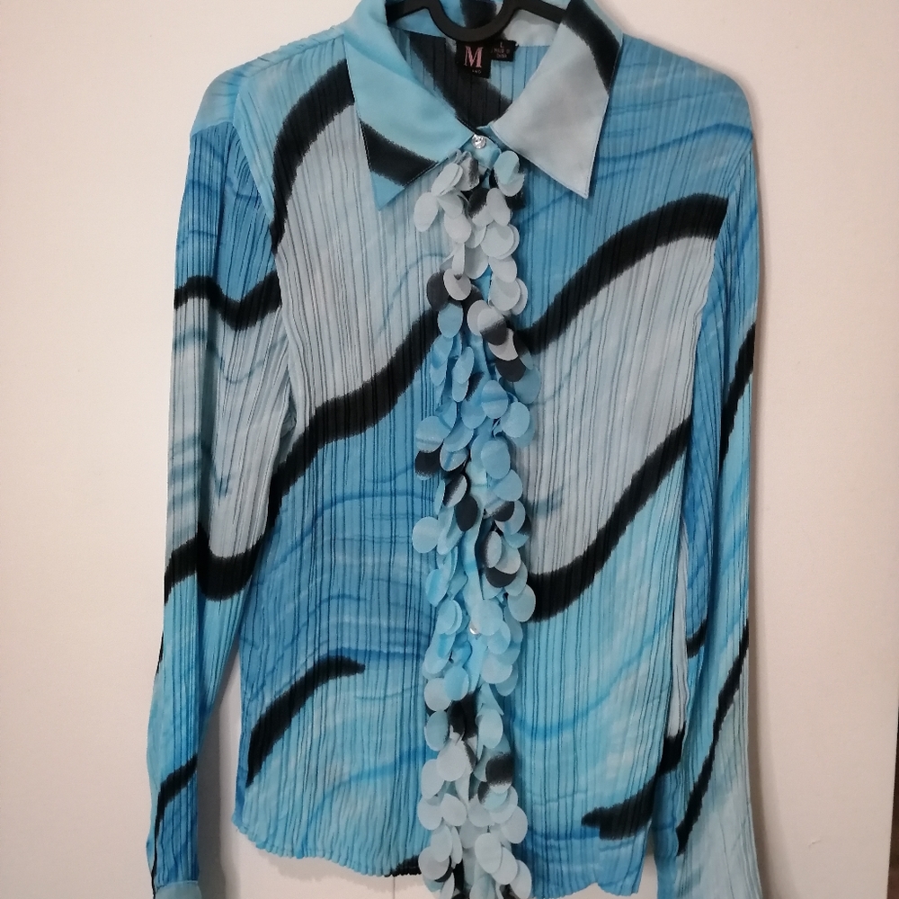 Milano Ruffled blue long sleeve blouse
